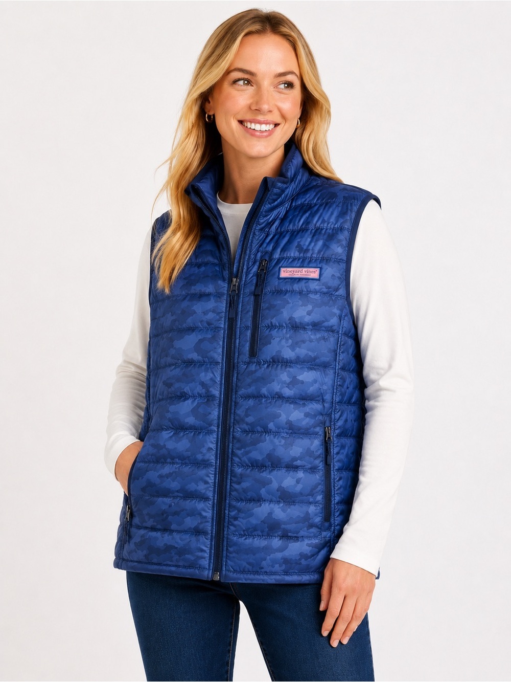 Vineyard Vines Blue/Grey Camo Puffer Vest Size L